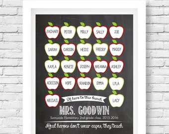 Personalized Class Names, Teacher Appreciation, Class Gift, End of year, Teacher Gift, Personalized, 8x10