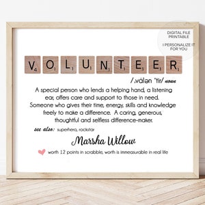 Volunteer gift, Volunteer present, Volunteer thank you, Volunteer appreciation, Volunteer definition, Volunteer Printable