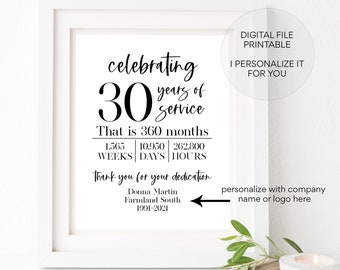 Work anniversary printable, Work anniversary years of service sign, Work anniversay celebration sign, employee recognition, employee gift