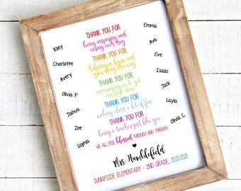 Personalized Class Names, Class Gift, End of year, Teacher Gift, Personalized, Teacher Christmas gift, Teacher poem, thank you, appreciation