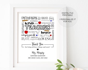 Teacher gift - Teacher present - personalized teacher - end of year gift - thank you teacher - teacher appreciation - teacher print - teach