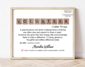 Volunteer gift, Volunteer present, Volunteer thank you, Volunteer appreciation, Volunteer definition, Volunteer Printable