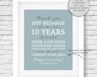 Work anniversary print, work anniversary gift, thank an employee, employee recognition, employee appreciation, years of service