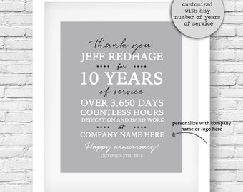 Personalized Work Anniversary Print, Employee Recognition Gift (Digital Download)