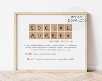 Social Worker Definition Print – Scrabble Tile Art (Digital Download)