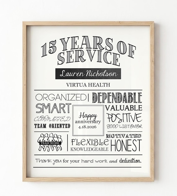 Personalized Work Anniversary Print, Employee Recognition Gift (Digital Download)