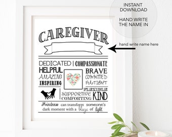 Caregiver Appreciation Print, Personalized Name Gift (Digital Download)