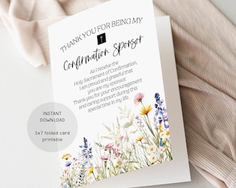 Confirmation Sponsor Thank You Card, Floral Design (Digital Download)
