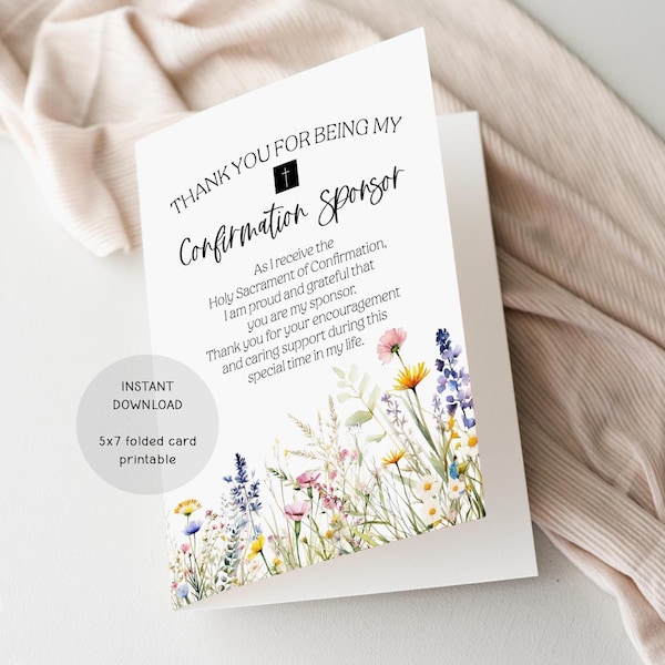 Confirmation Sponsor Thank You Card, Floral Design (Digital Download)