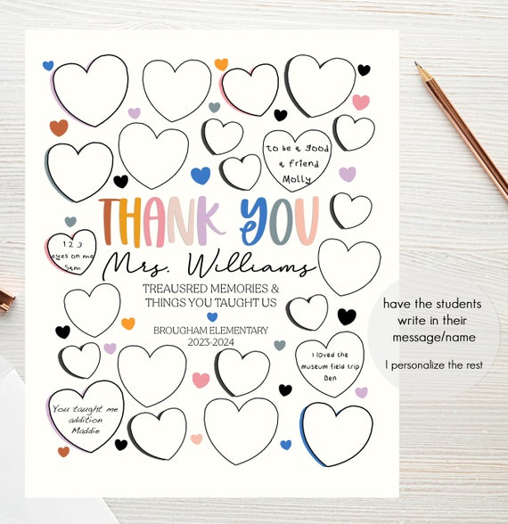 Teacher thank you, students sign printable, Teacher printable that students sign, Teacher gift, end of year gift, Teacher appreciation