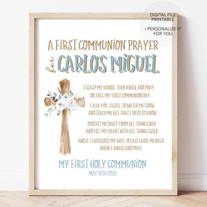 Lámina de Primera Comunión, Regalo de Comunión, Letrero para fiesta de Primera Comunión, Regalo personalizado de Primera Comunión, Imprimible de Comunión