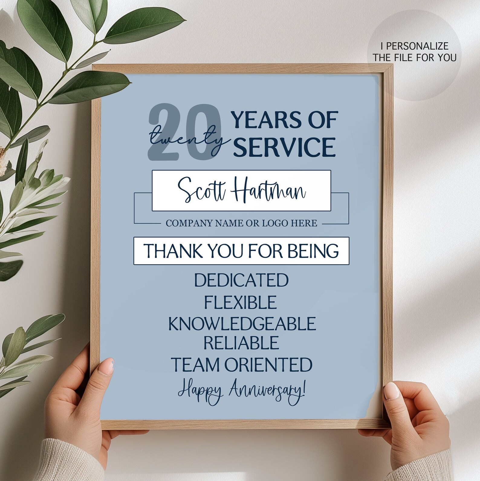 Personalized Work Personalized Work Anniversary Print, Employee Recognition Gift (digital ...