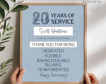 Personalized Work Anniversary Print, Employee Recognition Gift (Digital Download)