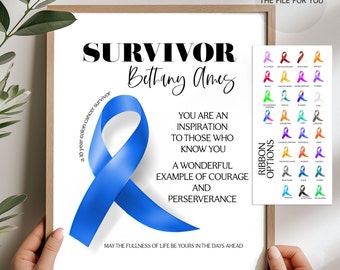 Survivor gift, colon cancer survivor recognition, cancer inspiration, cancer free celebration, cancer survivor keepsake, printable