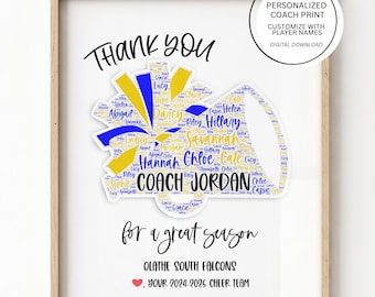 Personalized Cheer Coach Gift, End of Season thank you, Name Word Cloud (Digital File)