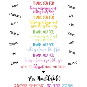 Personalized Class Names, Class Gift, End of year, Teacher Gift, Personalized, Teacher Christmas gift, Teacher poem, thank you, appreciation image 2