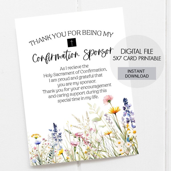 Confirmation sponsor thank you card, Confirmation sponsor gift, Sponsor appreciation card, religious thank you card, sacrament, gratitude