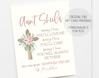 Personalized Confirmation Sponsor Card, Floral Cross (Digital File)