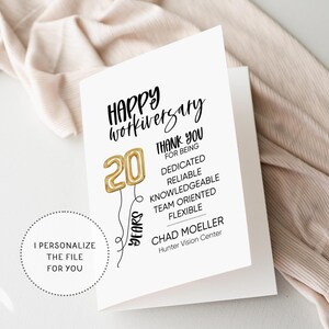 Anniversario di lavoro stampabile, biglietto di auguri per gli anni di servizio, cartello per la celebrazione dell'anniversario di lavoro, riconoscimento dei dipendenti, biglietto di auguri per l'anniversario di lavoro felice,