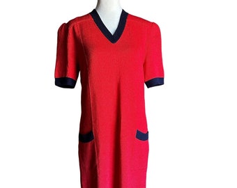 80's Vintage St. John Knit Dress - Red and Navy - Quiet Luxury - Preppy Dress - Sz 10 | Vintage Dress | 80s Costume, Vintage designer Dress