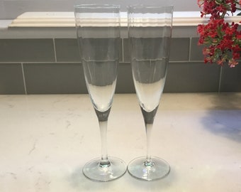 Vintage Crystal Champagne Flutes - set of 2 - Toasting Flutes, Vintage Flutes, Champagne Glasses, Vintage Wedding, Toasting Glasses, Optic