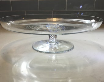 Vintage Crystal Airtwist Cake Stand - 11 inches wide - Simon Pearce - Crystal Cake Stand - Vintage Cake Pedestal - Pie Plate