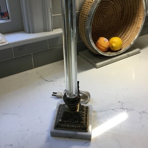 Vintage Glass and Marble Table Lamp - Antique Lamp - Bedside Lamp - Marble Lamp - Crystal Lamp - Brass Lamp - Vintage Lighting