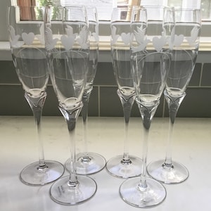 Vintage Fine Crystal Champagne Glasses - set of 6 - Made in Romania - Champagne Flutes - Vintage Flutes - Antique Flutes - Toasting Flutes