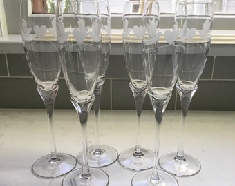 Vintage Fine Crystal Champagne Glasses - set of 6 - Made in Romania - Champagne Flutes - Vintage Flutes - Antique Flutes - Toasting Flutes