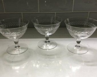 Vintage Crystal Champagne Coupes or Sherbets - Laurel pattern - set of 3