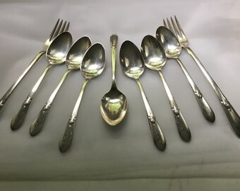 Antique Silverplate Flatware - C Monogram - WM. Rogers Tapestry pattern - 9 pieces