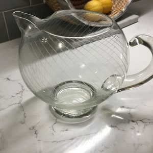 Vintage Etched Crystal Pitcher - Mid Century Modern Pitcher - Vintage Pitcher, Antique Pitcher, Crystal Pitcher, Etched Pitcher, MCM Pitcher