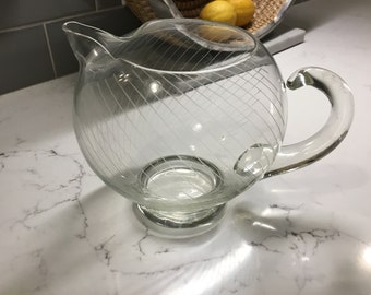 Vintage Etched Crystal Pitcher - Mid Century Modern Pitcher - Vintage Pitcher, Antique Pitcher, Crystal Pitcher, Etched Pitcher, MCM Pitcher