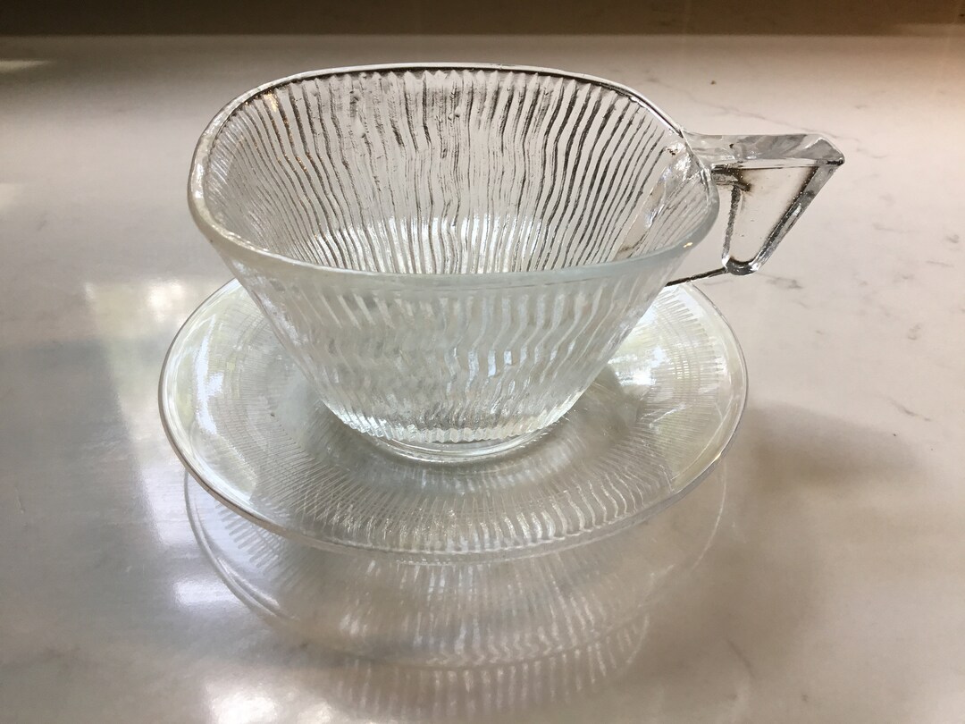 Vintage Pressed Glass Cup and Saucer Set Teacup and Saucer Vintage Tea