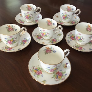 Antique Teacups and Saucers - New Chelsea Staffs 406 Svc for 6, 12 Pieces, Vintage Tea Cups, Vintage Tea Set, Fine Bone China. Staffordshire