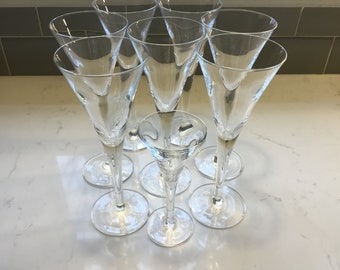 Vintage Crystal Champagne Flutes and Cordial Glass - set of 8 - Vintage Flutes - Antique Flutes - Vintage Cordials - Antique Cordials