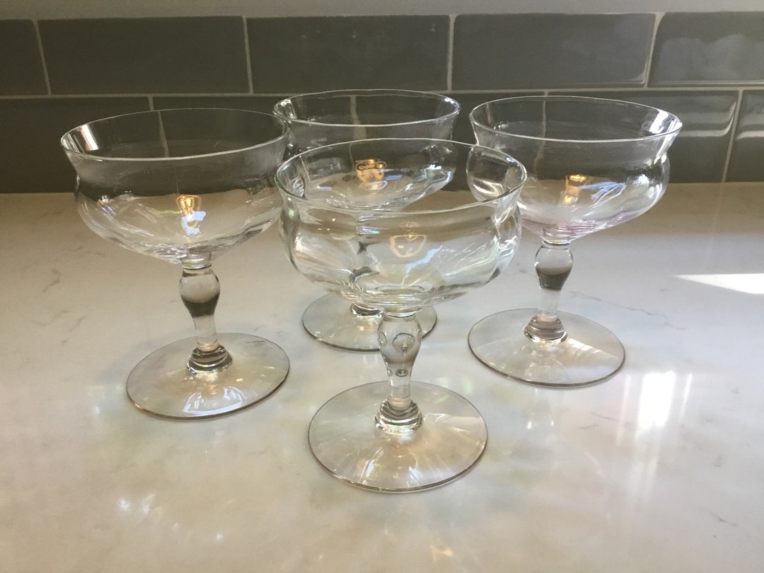 Vintage Crystal Wide Mouth Champagne Coupes or Sorbet Dishes Set
