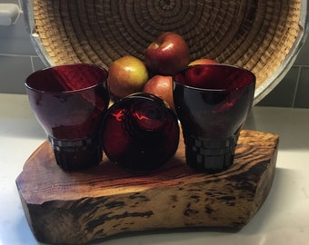 Unique Vintage Cranberry Glass Goblets - Set of 3 - Cranberry Glass, Ruby Glass, Cranberry Crystal, Ruby Crystal, Pressed Glass Tumblers