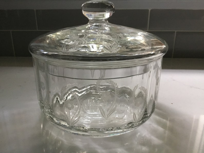 Vintage Etched Crystal Candy Dish Etsy