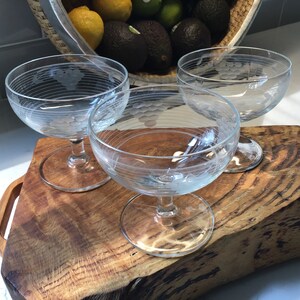 Vintage Pressed Glass Champagne Coupes - Set of 3 - Vintage Coupes, Antique Coupes, Champagne Glasses, Champagne Flutes, 1940s Coupes
