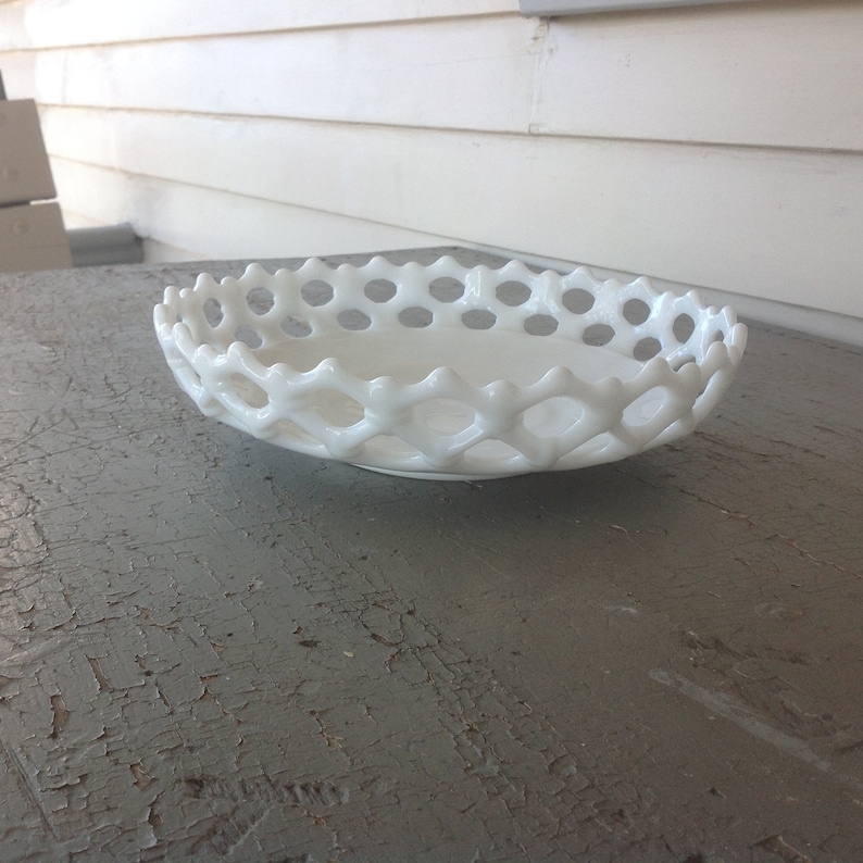Vintage Westmoreland Doric Open Lace Milkglass Bowl