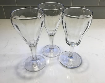 Antique Optic Wine Glasses or Water Goblets - Set of 3 - Vintage Goblets - Vintage Wine Glasses - Antique Goblets - Antique Wine Glasses