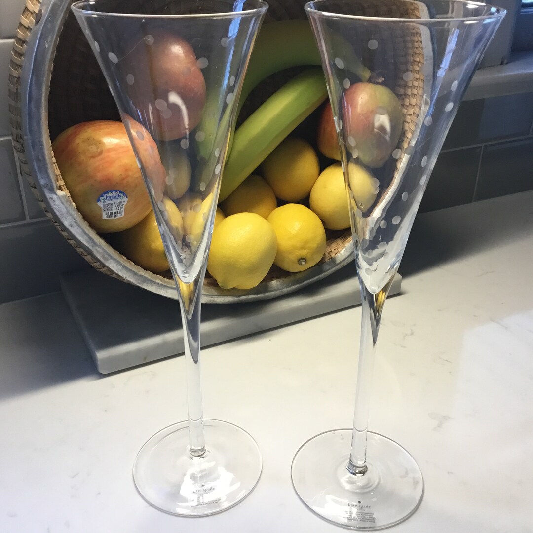 Vintage Kate Spade Lenox Champagne Flutes Set of 2 Larabee Dot Trumpet Flutes Toasting Glasses