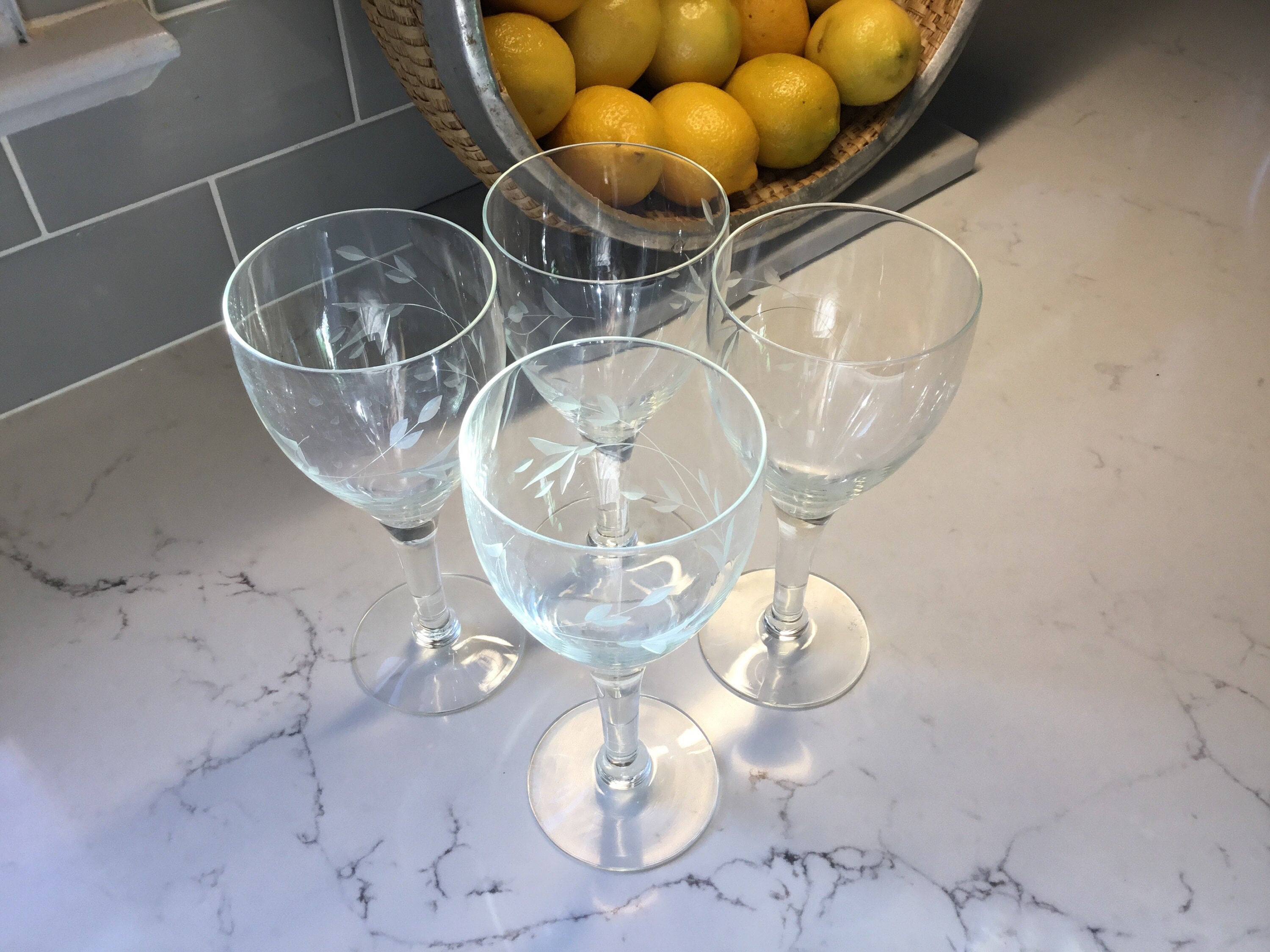 Vintage Newton Crystal Co.Cut Crystal Wine/Water Glasses Set/4 /hg