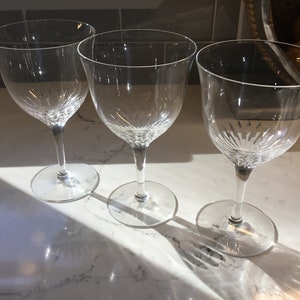 Vintage Cut Crystal Wine Glasses or Water Goblets - Set of 3 - Vintage Wine Glasses - Vintage Goblets - Antique Wine glasses - Vertical Cuts