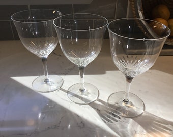 Vintage Cut Crystal Wine Glasses or Water Goblets - Set of 3 - Vintage Wine Glasses - Vintage Goblets - Antique Wine glasses - Vertical Cuts