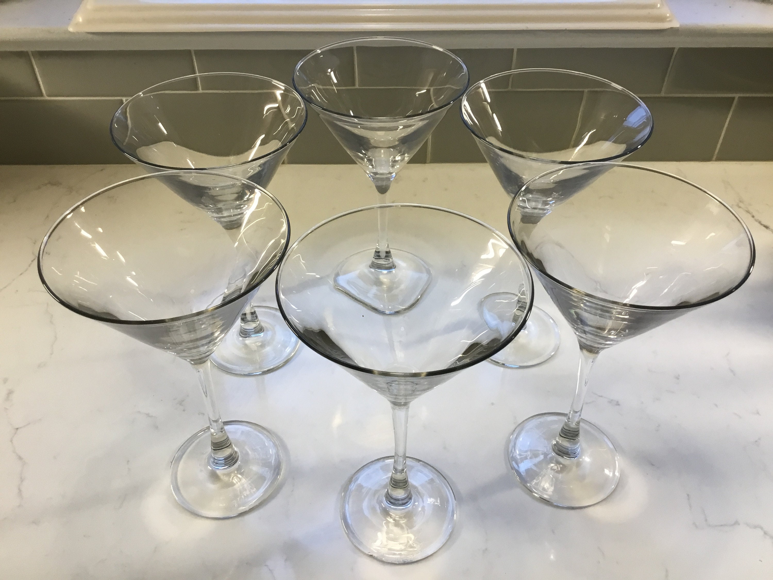 1950s Clear Mini Martini Glasses With Black Scalloped Base, Set of 6