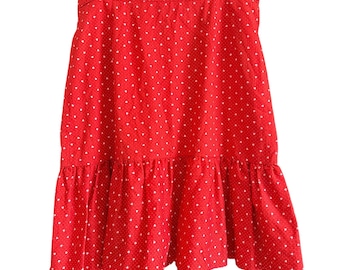 Handmade Vintage Retro Red Heart Print Skirt Fit and flare Ruffle Hem Size 16
