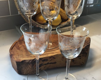 Vintage Crystal Wine Glasses, Set of 5 - Port Wine Glasses - Claret Glasses - Antique Wine Glasses - Vintage Water Goblets - Clover Glasses