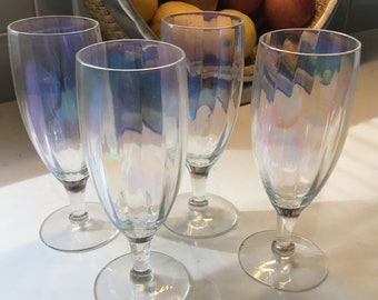 Vintage Iridescent Champagne Flutes or Iced Tea Glasses - set of 4  -  Vintage Water Glasses, Water Goblets, Low Flutes, Mimosa, Bellini